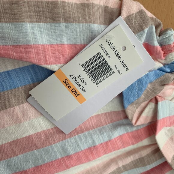 Calvin Klein Baby Girl 2-Piece Ruffle Top & Legging Set | Pink Blue Striped | 12 - Picture 3 of 3